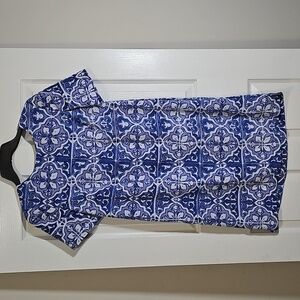 The Limited Blue & White Floral Short Sleeve Lined Shift Dress Size M